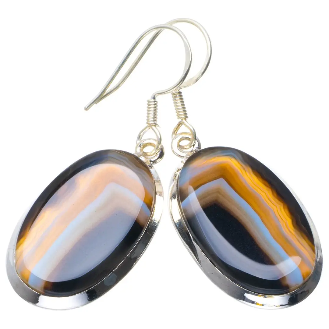 Натуральный Ботсвана Агат ручной работы уникальный 925 пробы серебряные серьги 1 75