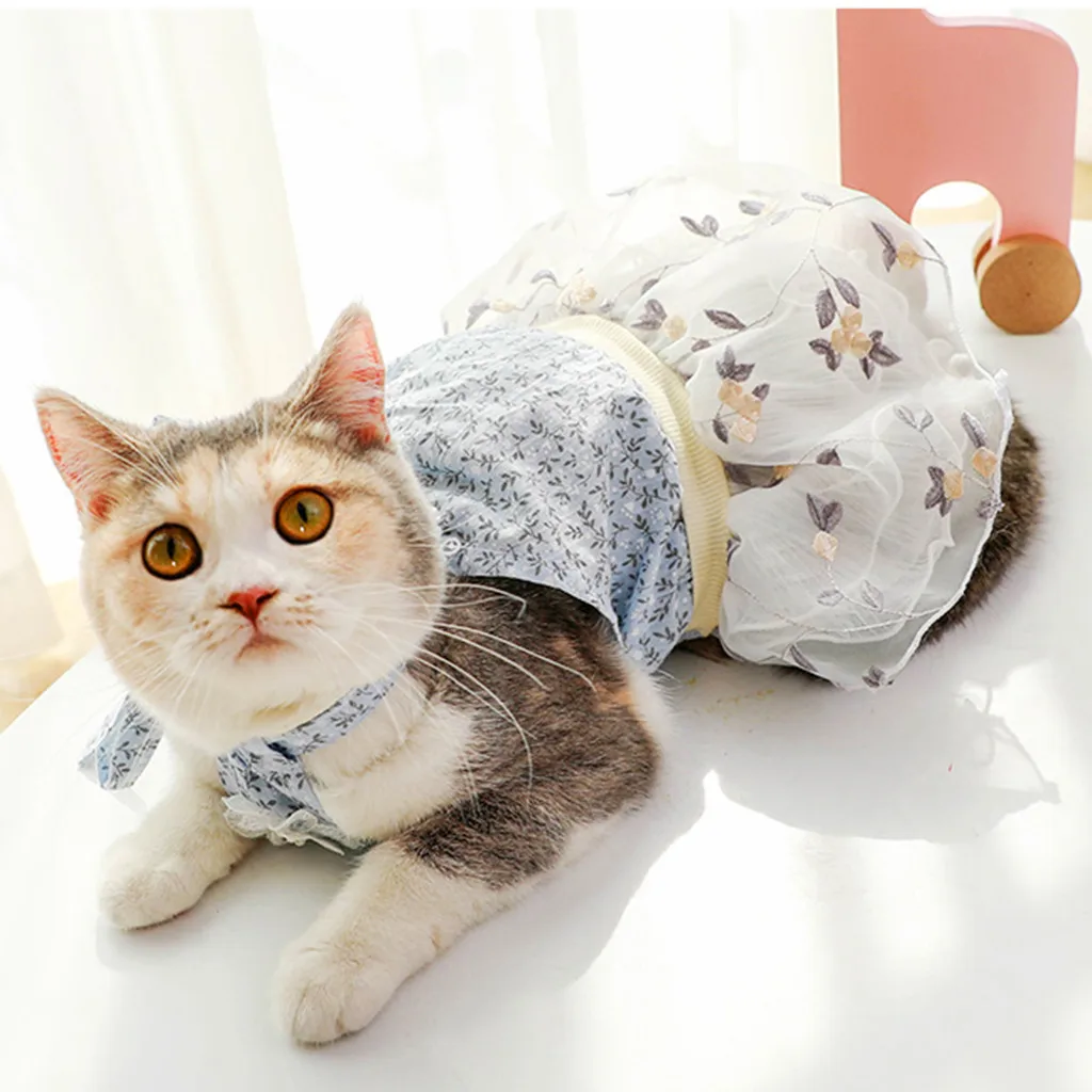 Платья для собак летняя Клетчатая одежда с цветочным рисунком Летнее дышащее