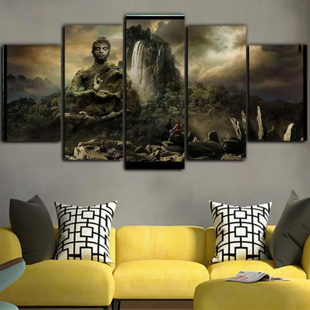 Модульная холщовая статуя Будды HD принты настенные картины Религиозное