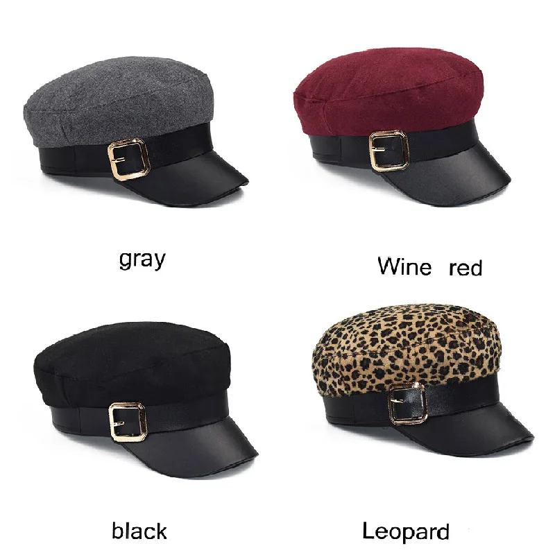Модные женские из искусственной кожи военная шляпа берет дамы Регулируемый