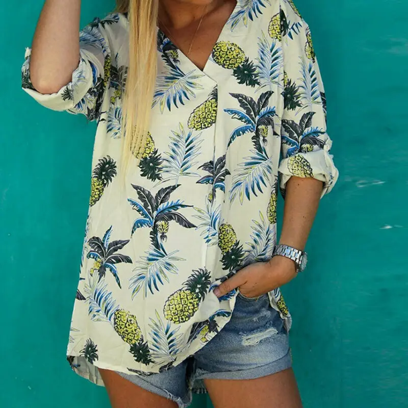 Женская футболка с принтом тропического ананаса повседневная Пляжная v образным