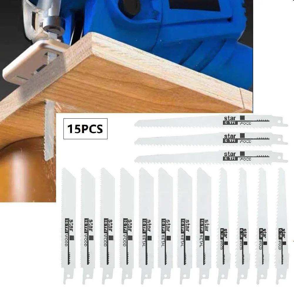 

15PCS Reciprocating Saw Blade Bi-Metal High Strength Woodworking Metal Cut Blade Saw Cut Blade Porter Cable