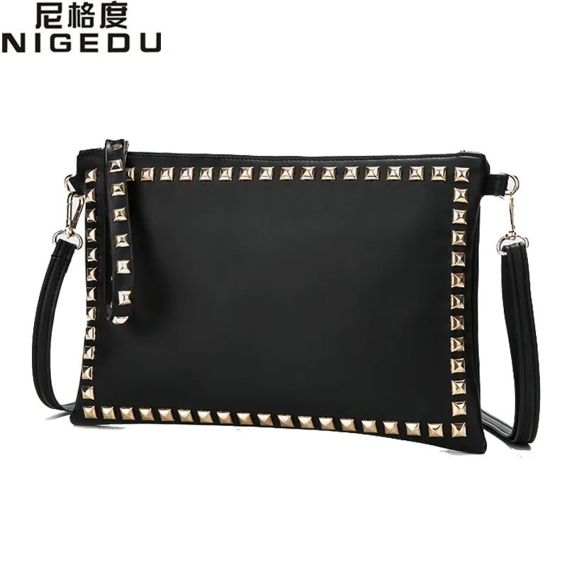 

Fashion rivets women clutches PU leather ladies envelope clutch bags Crossbody Shoulder Bags for Women's handbag Black and red