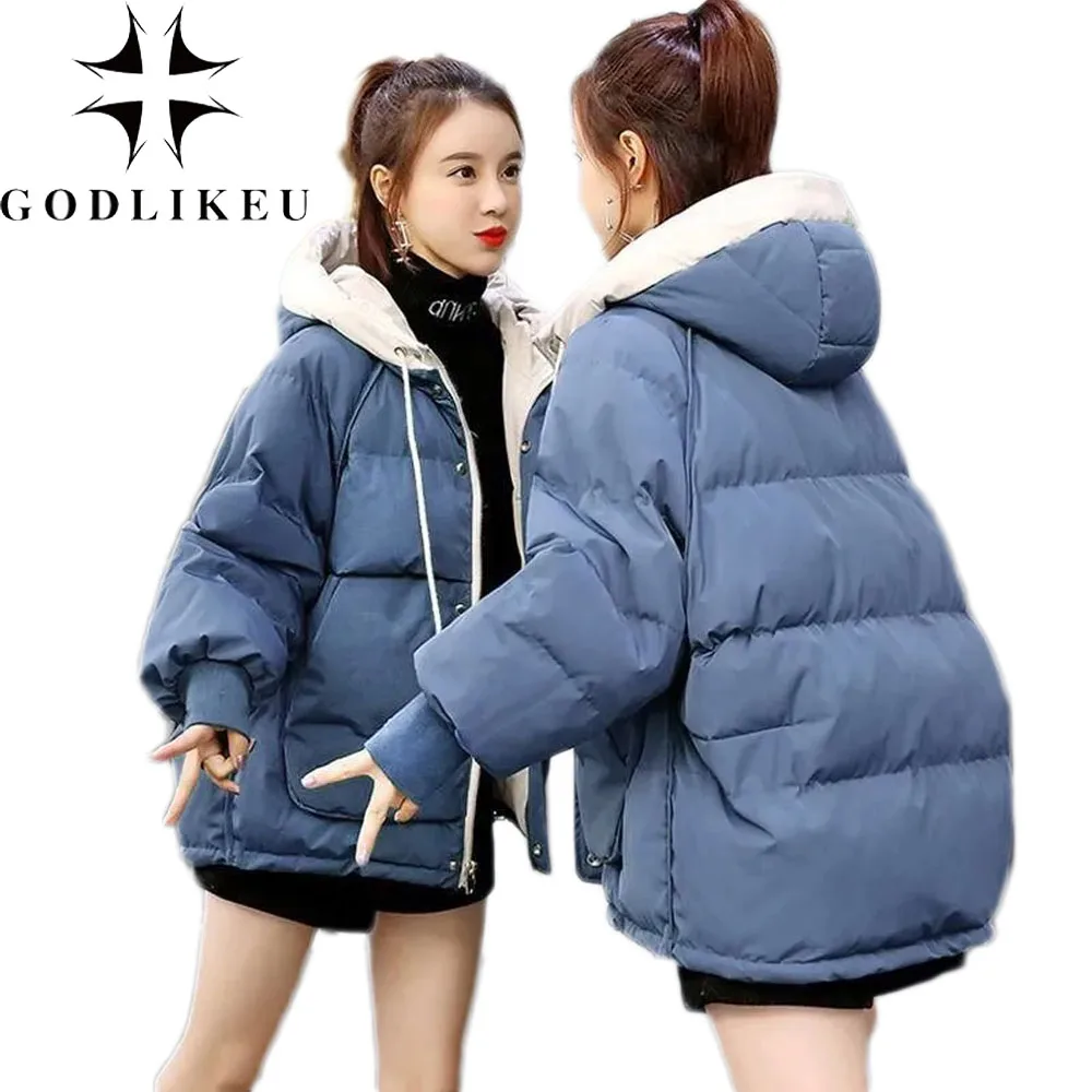 

Плотные теплые парки GODLIKEU, женские модные пуховые пальто из хлопка, женская зимняя куртка на молнии с капюшоном в Корейском стиле, Casaco Feminino