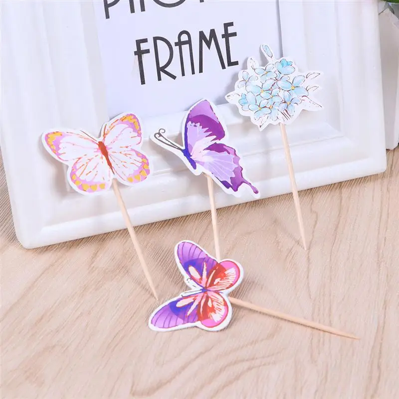 24 шт. топперы для капкейков бумажная Милая бабочка цветочный узор медиаторы