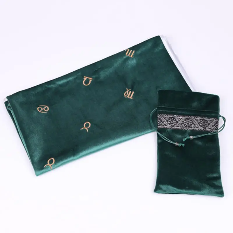 

Tarot Tablecloth with Cards Bag Constellation Embroidered Divination Astrology Velvet Altar Tarot Cloth