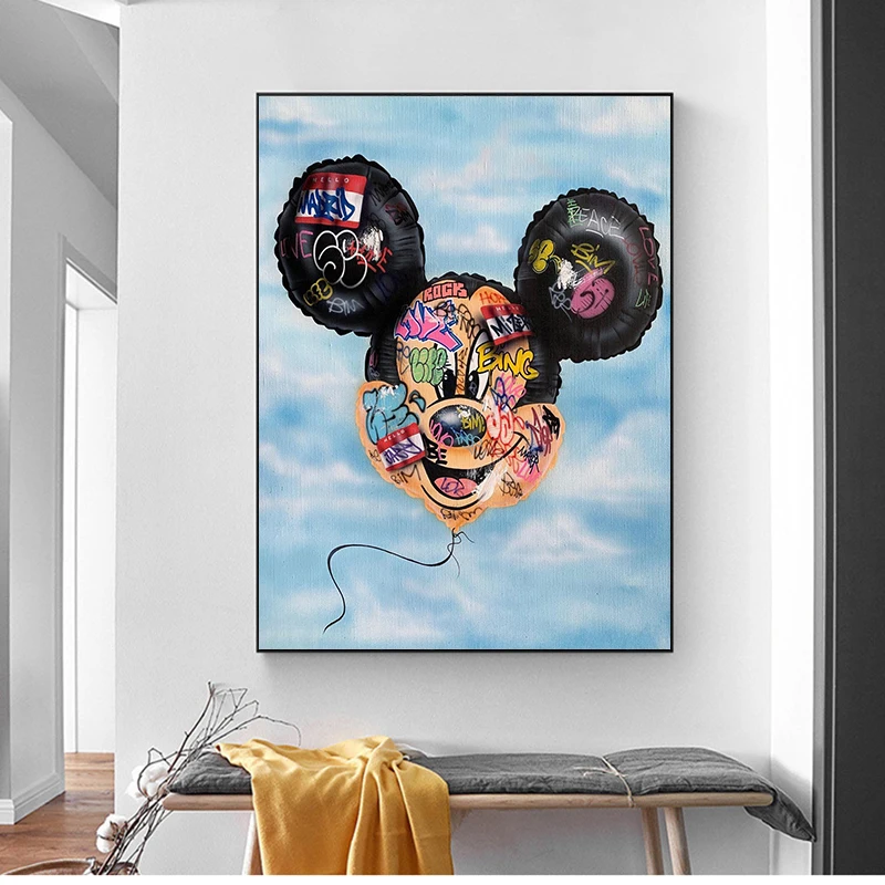 

Картины граффити Микки Мышь в форме головы печать плакатов с цветным изображением картины на холсте для Декор в гостиную