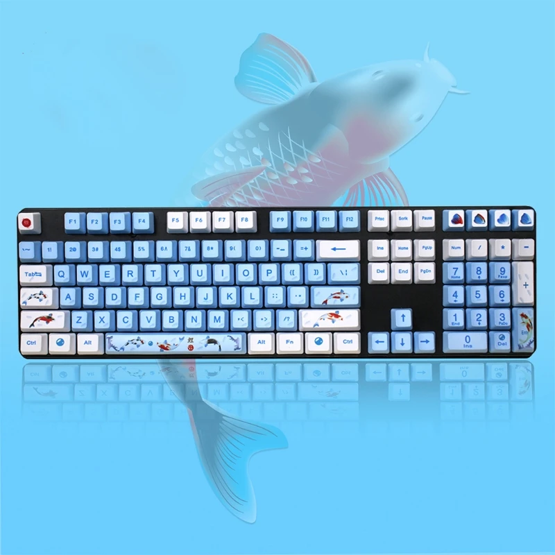 

67JA 1 Set Replaceable OEM PBT 108 Keys Keycaps Dye-sublimation Koi Fish Keycap for Readson GANSS IKBC Mechanical Keyboard