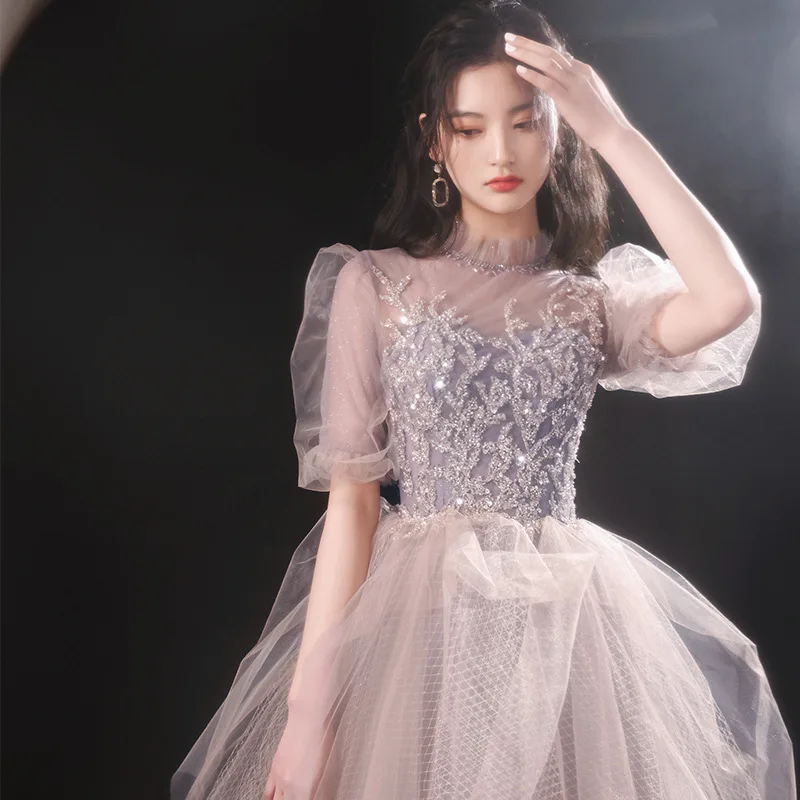 

Gorgeous Agaric Lace Up Collar Formal Evening Dress Sexy Hollow Out Backless Prom Party Gown A-Line Floor Length Banquet Dress