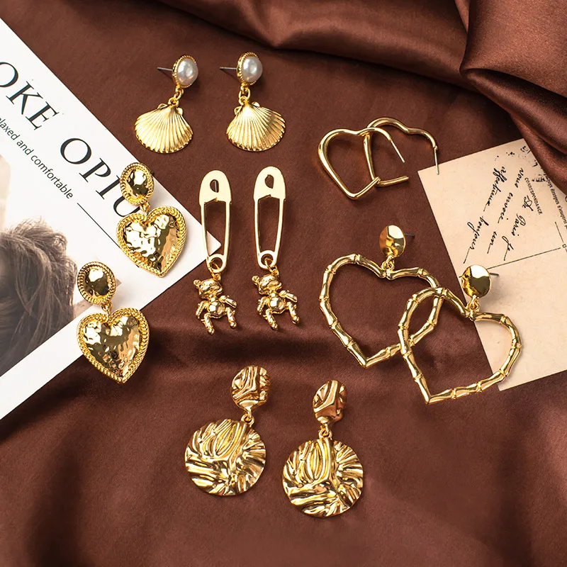 

Vintage Unusual Earrings For Women Big Geometric Statement Fashion Gold Metal Dangle Earrings 2021 Earings Jewelry Accessories