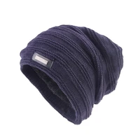 new soild color knitted hat label plus lining unisex slouchy beanie winter casual keep warm baggy hat skull cap