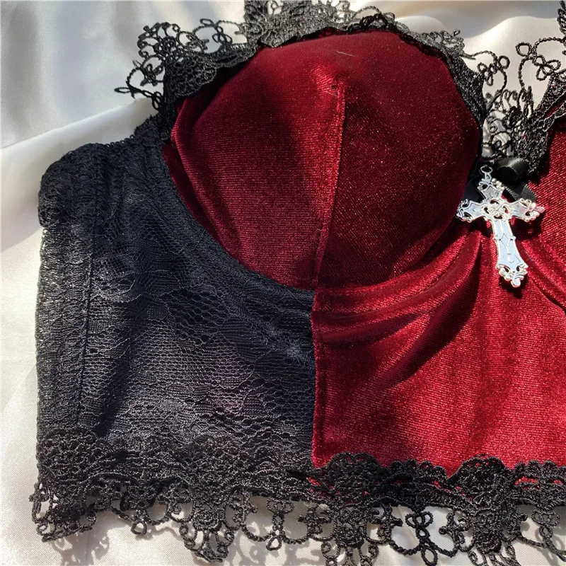 

Mall Goth Crop Top Two Piece Set Women Sexy Outfits y2k egirl Goth Clothes Bustier Lace Corset Top Women Two Piece Outfits