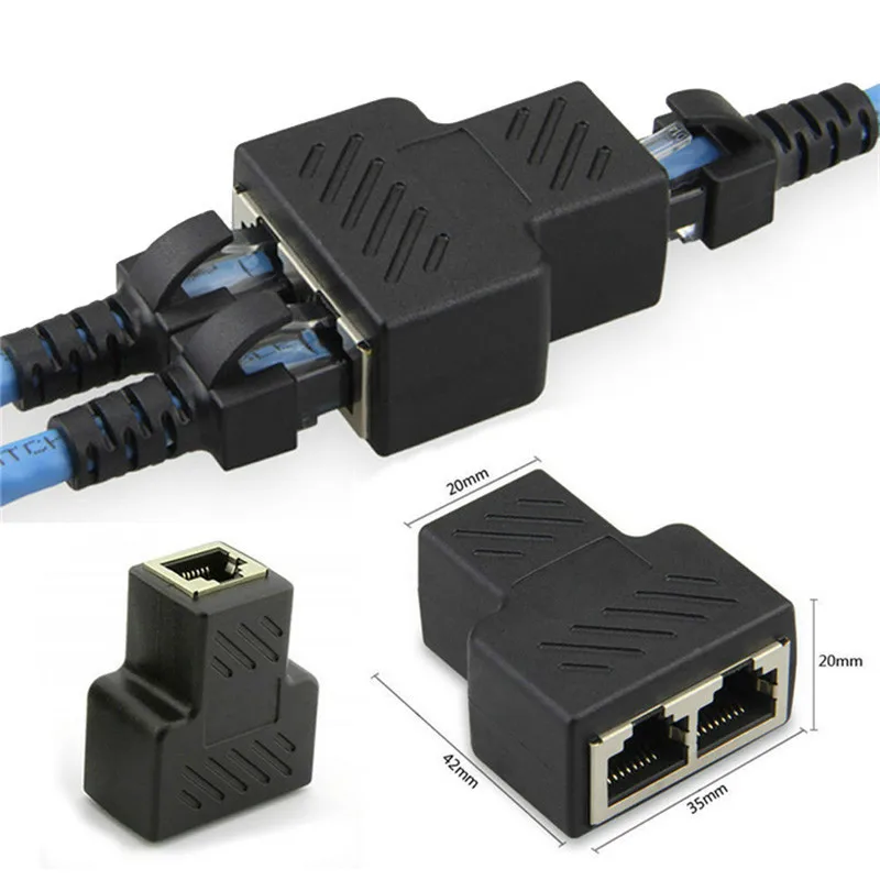 

1 To 2 Ways RJ45 Ethernet Lan Network Splitter Double Adapter Ports Coupler Connector Extender Adapter Plug Connector Adapter