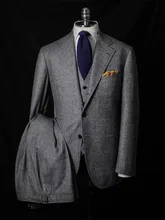 Traje clásico Formal a cuadros para hombre, chaqueta gruesa de tres piezas para negocios, Blazer, esmoquin para novio, boda, hecho a medida (3)
