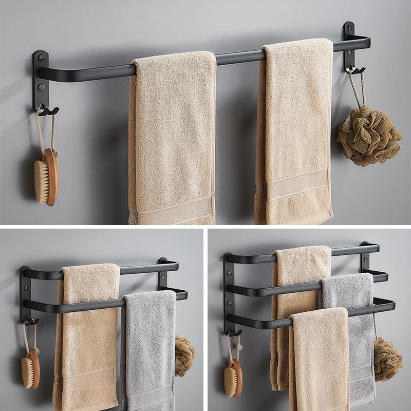 

Towel Hanger Wall Mounted Towel Rack Aluminum Multilayer Bar Rail Bathroom Towel Holder Matte Black Rail Bathroom Accessories