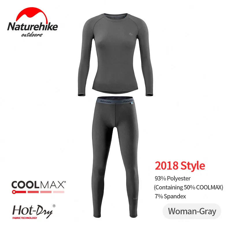 Woman-Gray Naturehike Outdoors Functional Thermal Underwear Suit Quick Drying Autumn Pants Winter Sweat Releasing Sports Underwear - Цвет: Woman-Gray