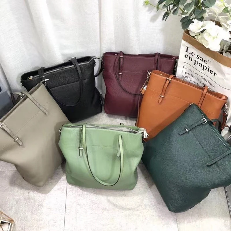 

Leather tote bag large capacity shoulder bag women messenger bag multi-compartment first layer cowhide shopping bag new 2020