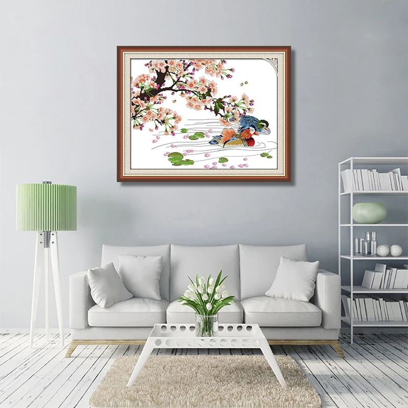 GG Mandarin Duck Flower Cross Stitch Kits Embroidery Needlework Sets Craft Counted Wedding Patterns for Home Decor | Дом и сад