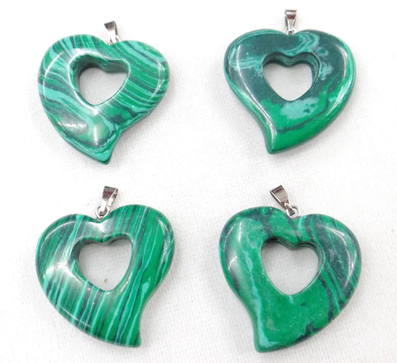 

Wholesale 12pcs natural stone hollow curved heart charm green jades pendant for jewelry making Necklace pendant accessories