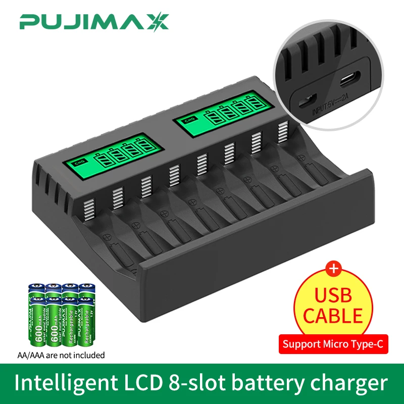 PUJIMAX 8-Slot Battery Charger With LCD Display Smart Intelligent For AA/AAA NiCd NiMh Rechargeable Batteries aa aaa Charger images - 6