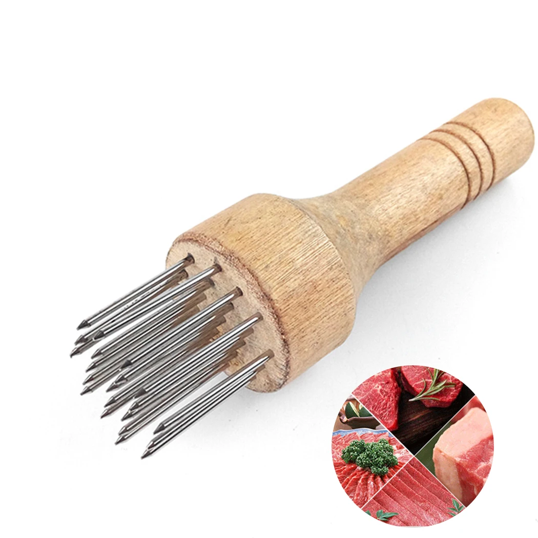 

Stainless Steel Meat Needles Pounders with Wooden Handle Meat Tenderizer Needle For Beef Tender Steak Kitchen Tools