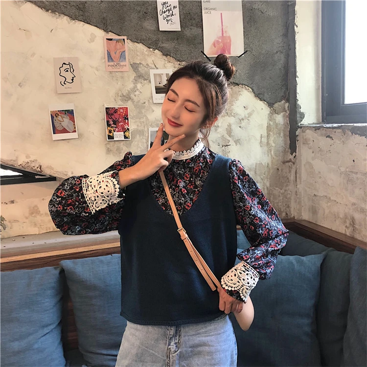 Vintage Print Floral Stand Collar New 2020 Women Spring Summer Blouses Shirts Casual Fashionable Lace Tops | Женская одежда