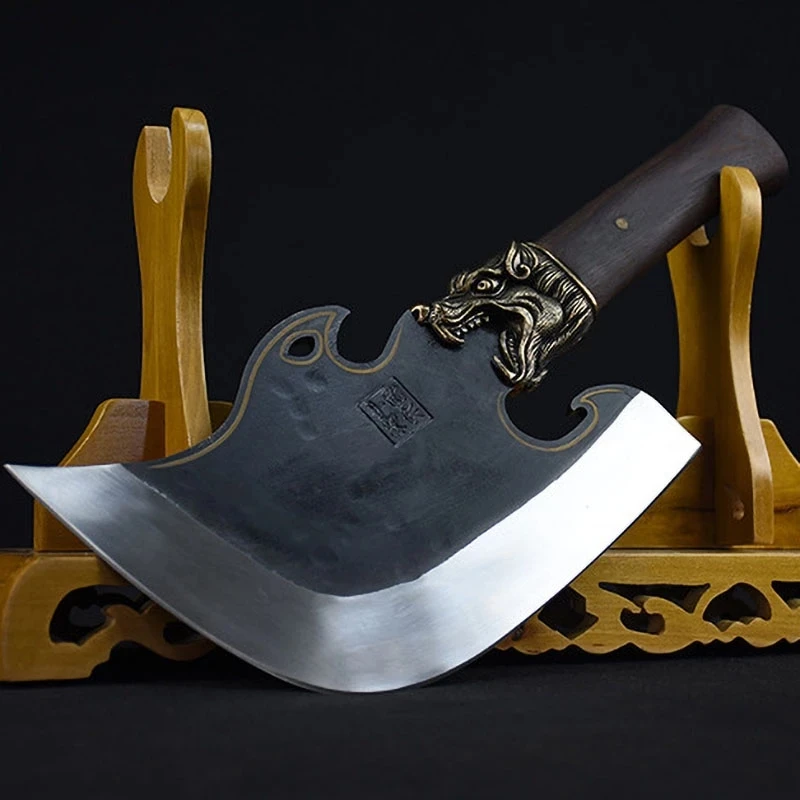 

Longquan 9 Inch Big Knife Copper Dragon Decor Sharp Machete Chopper Hand Forged Steel Kitchen Knives Bone Meat And Poultry Tools