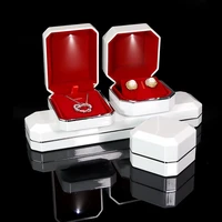new fashion luxury red interior wedding ring box gold plastic octagonal earrings necklaces pendants jewelry boxes with led light