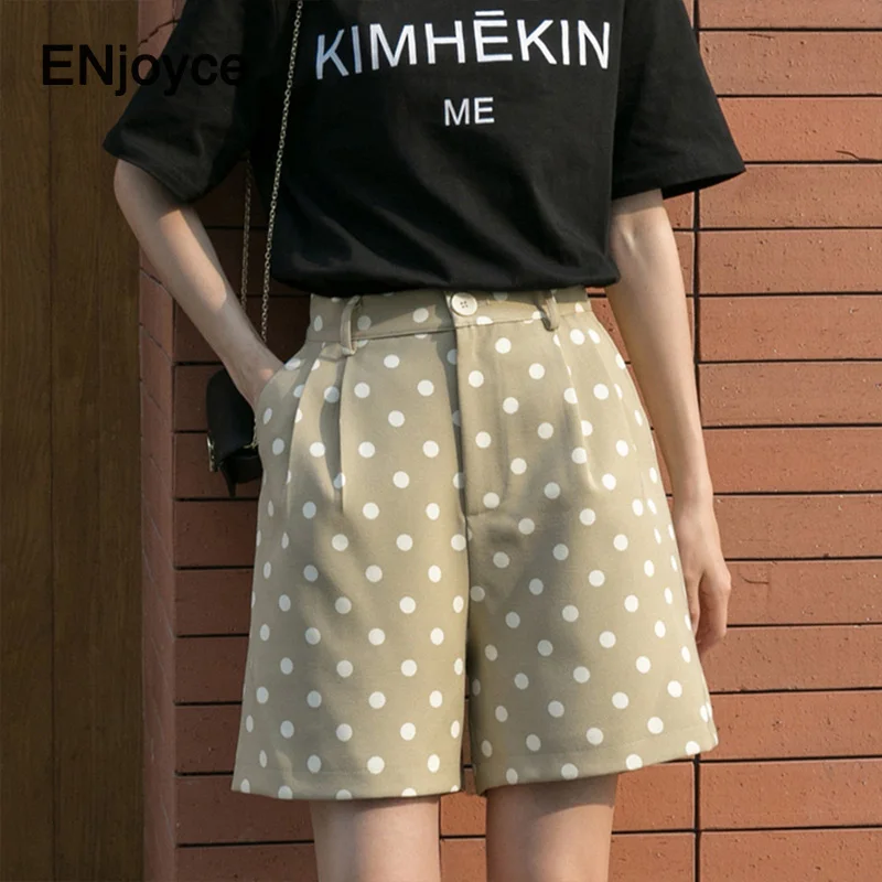 2020 Spring Summer Vintage Polka Dot Printed Blazer Shorts Women Casual Wide Leg Female Blazers Elegant Office Ladies Set | Женская