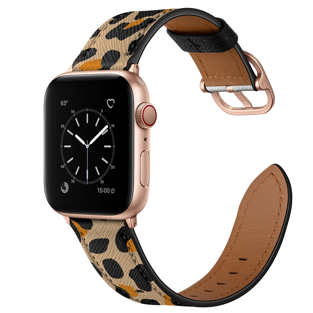 Printing Leather Straps for Apple Watch Band 44mm 42mm 40mm 38mm Replacement iWatch Series 6 5 4 3 2 1 SE Samrt watch Wristband