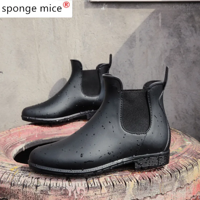 

2020 Chelsea Rain Shoes Woman Ankle Rainboots Rubber Boots Non-slip Water Shoes Female Galoshes Overboot for Adult Black