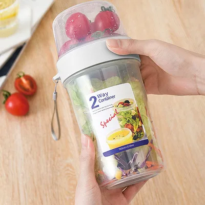 

Fresh-Keep Box Portable Storage Cup for Picnic Plastic Double-Layer Fruit Salad Food Storage for Kitchen Food Sealed Cans