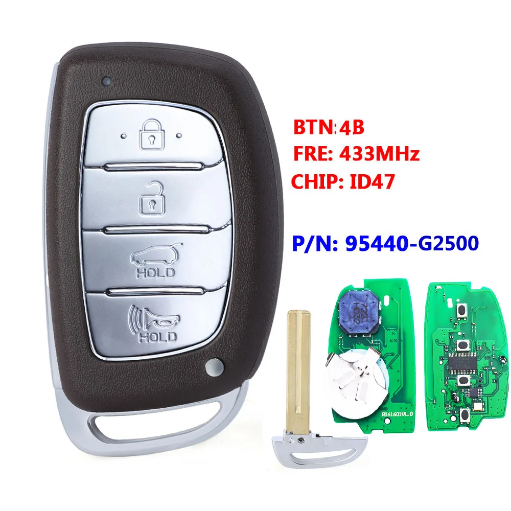 

Смарт-ключ XNRKEY с дистанционным управлением, 4 кнопки, чип ID47 433 МГц для Hyundai Ioniq 95440-G2500
