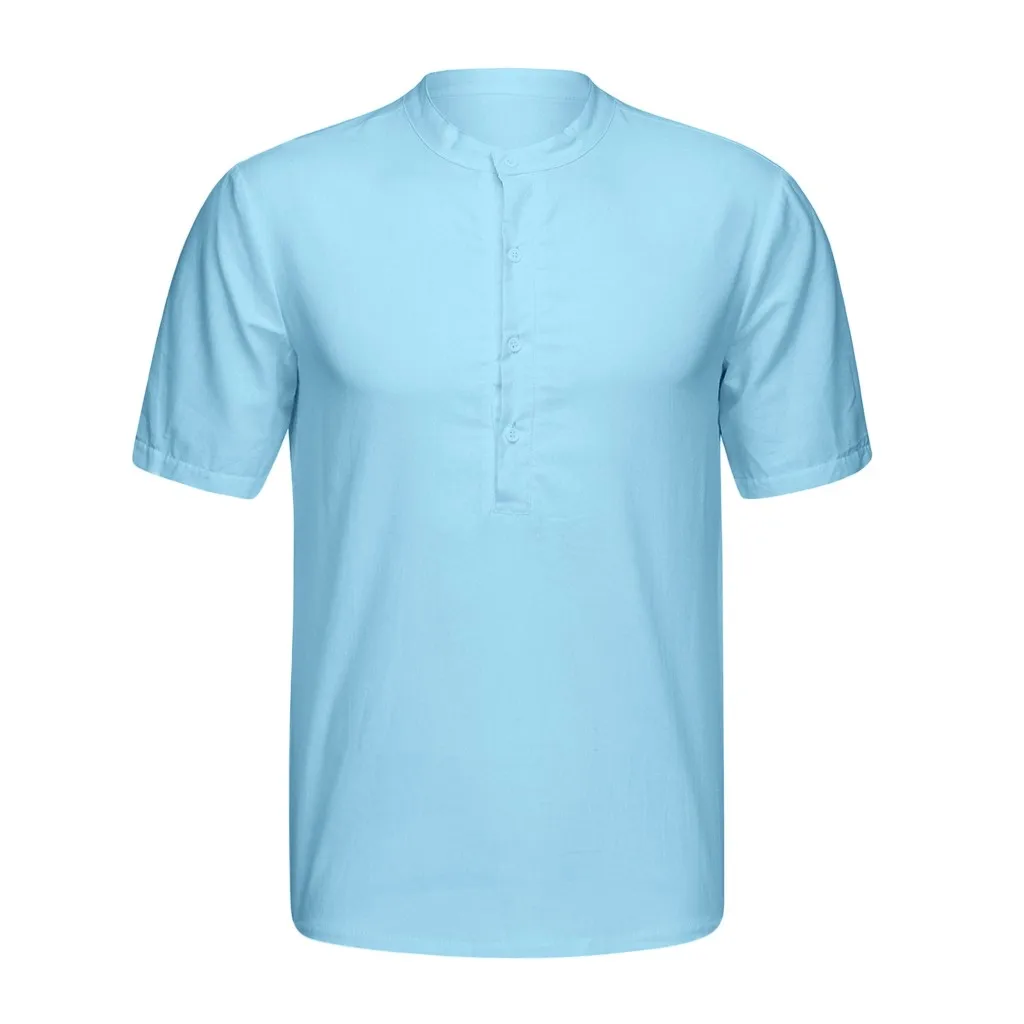 Хлопковые льняные рубашки для мужчин Camisa винтажные однотонные синие Черные