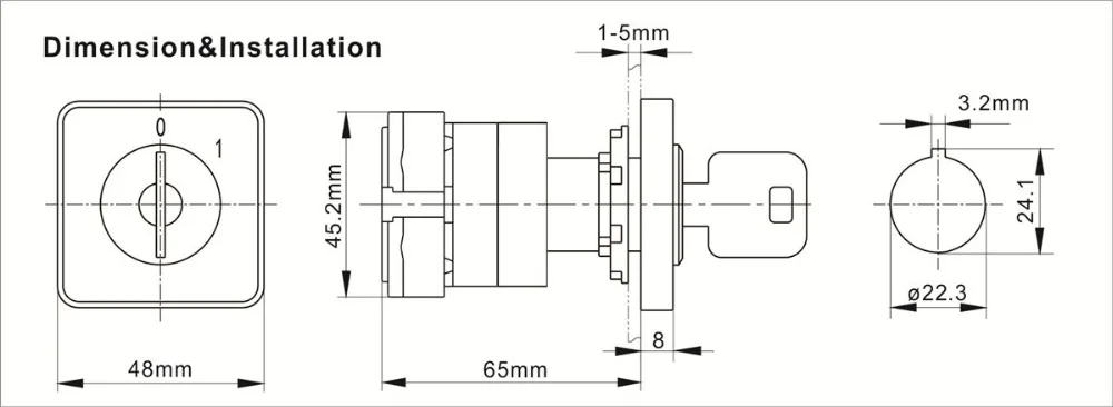 CANSEN LW26-25 CA20 690V Ith 25A поворотный кулачковый переключатель с ключом ВКЛ/ВЫКЛ 2 положения 2P 4 клеммы Переключатель управления
