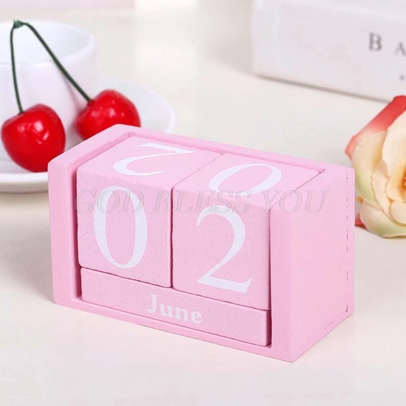 

Vintage Wooden Perpetual Calendar Eternal Blocks Month Date Display Desktop Accessories Photography Props Home Office Decoration