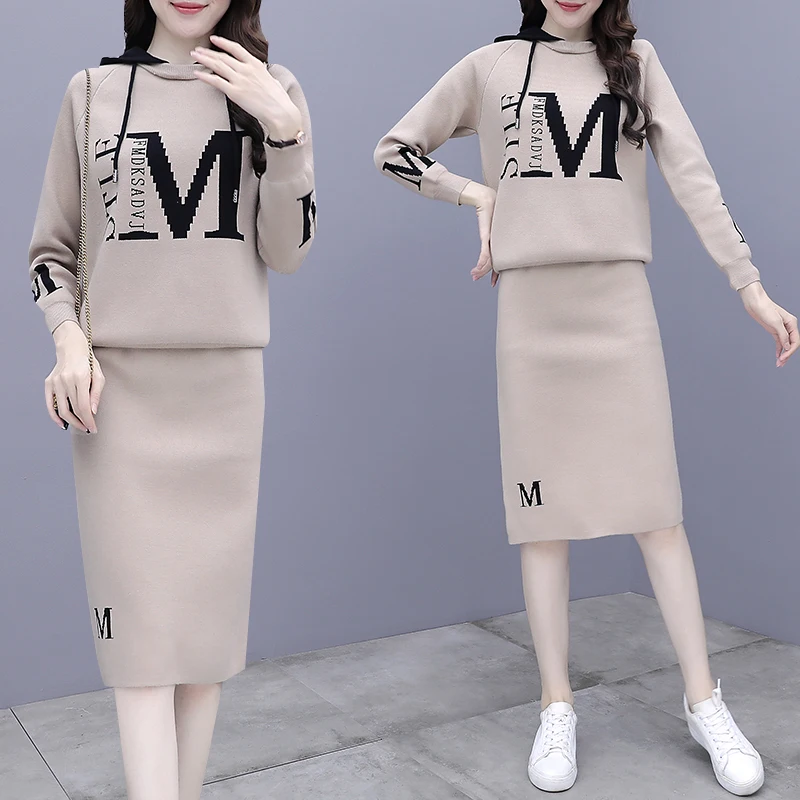 

Autumn winter Skirt Set fashion knitted Two piece set casual year-old female costume ensemble femme survetement