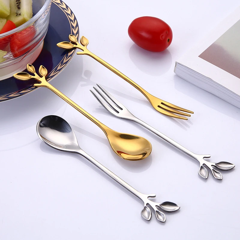 

Stainless Steel Spoon Branch Leaves Spoon Fork Coffee Spoon Creative Christmas Gifts Kitchen Accessories Tableware Decoration