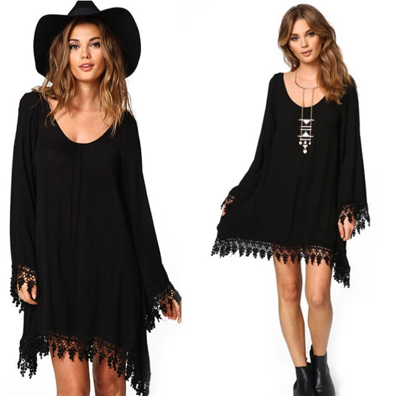 2019 новое черное пляжное платье туника рубашка женские вечерние платья с