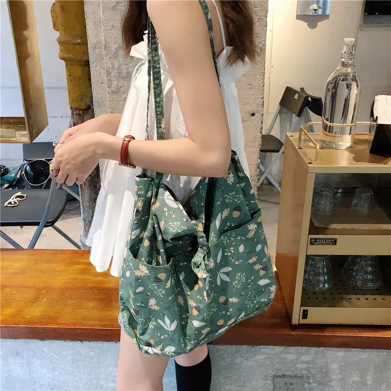 

casual floral large capacity totes for women designer handbags soft cottom ladie shoulder messenger bags school shopping purses