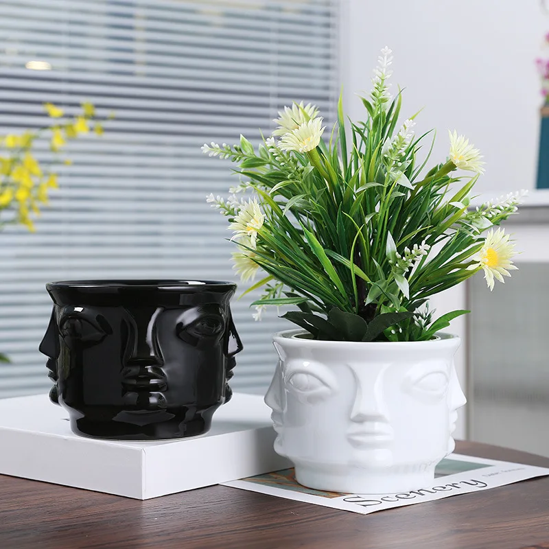 

Nordic Creative Multi Face Vase White Black Porcelain Flower Planter Pot Decorative Table Filler Modern Home Garden Office Decor