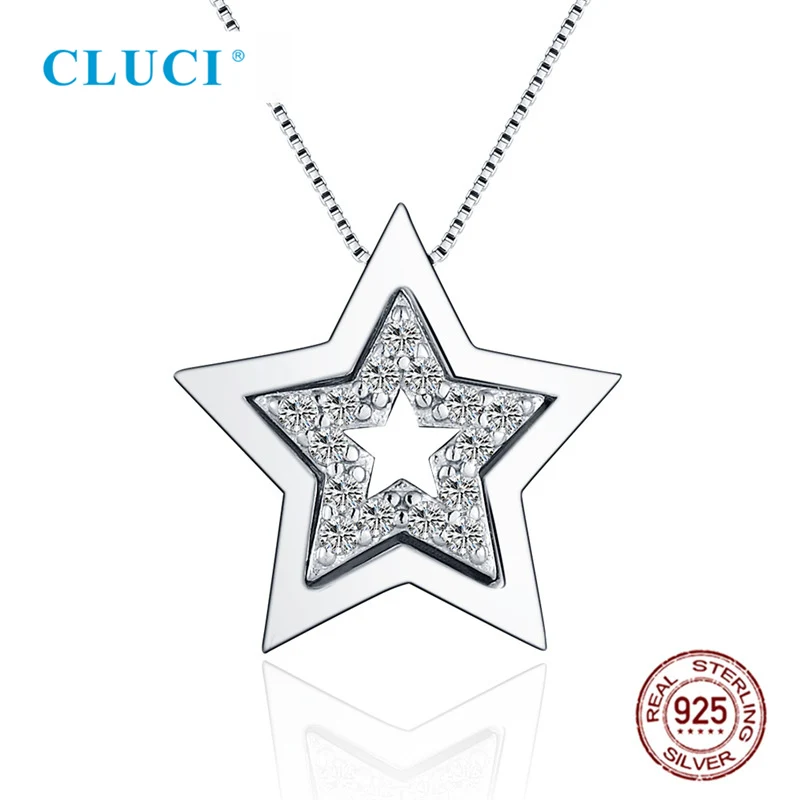 CLUCI, серебро 925, подвеска в форме звезды для женщин, ожерелье, ювелирное изделие, циркон, драгоценный камень, 925 пробы, серебряный кулон