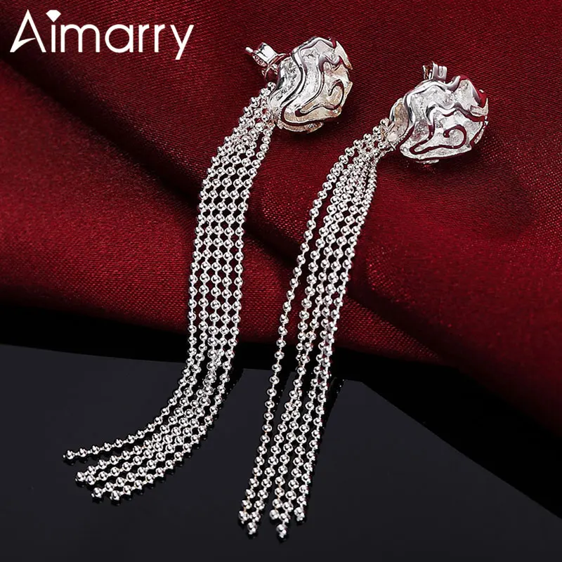 

Aimarry 925 Sterling Silver Rose Flower Bead Tassel Earring For Women Charm Party Christmas Gifts Fashion Wedding Jewelry