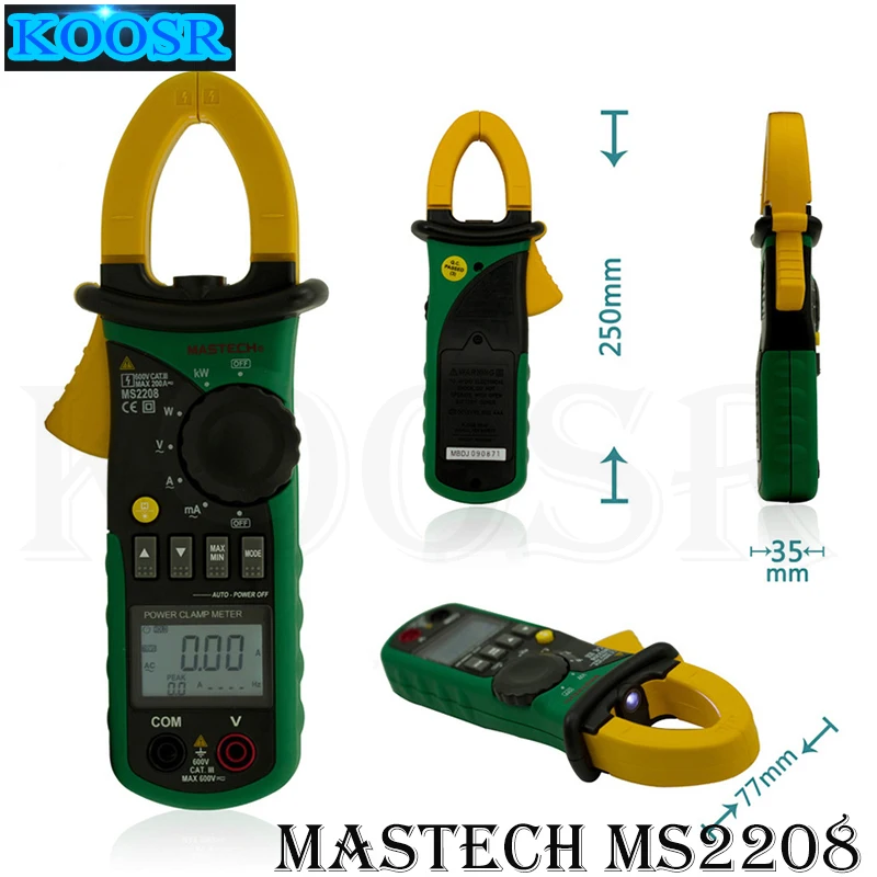 Mastech MS2208 6000 графов гармоническая мощность клещи Тестер мультиметр Trms Напряжение