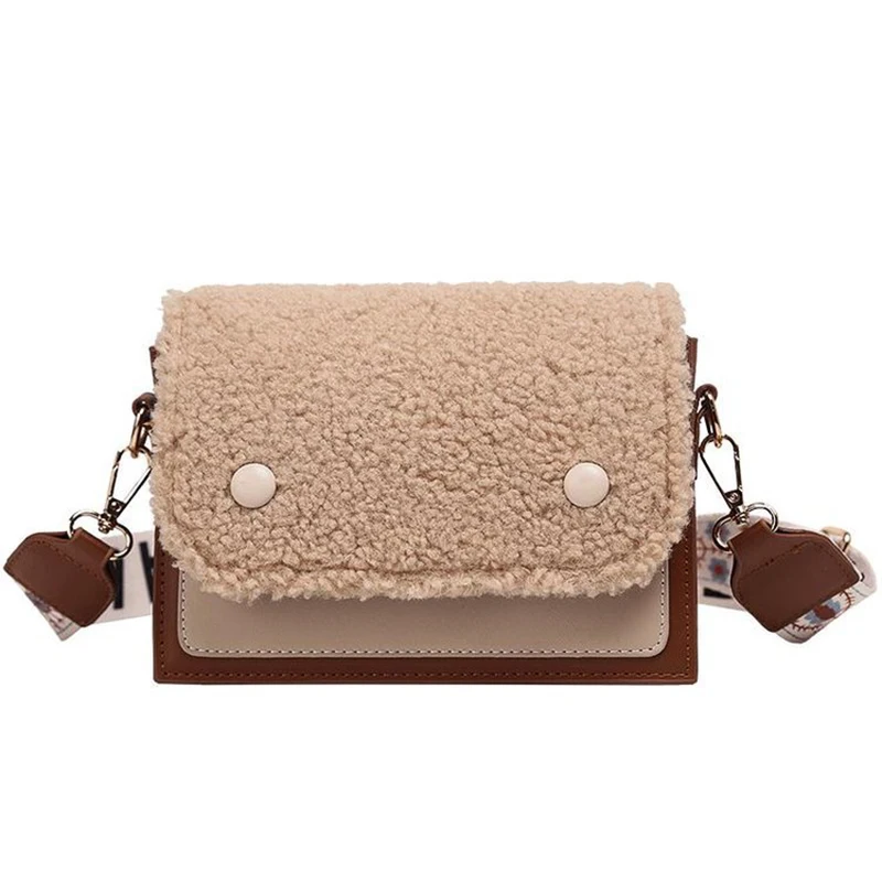 

Lamb Wool Shoulder Bag 2021 Winter New Crossbody Bags Fashion Wild Small Square Bag Plush Female Bag Mobile Phone Bag Wallet Sac