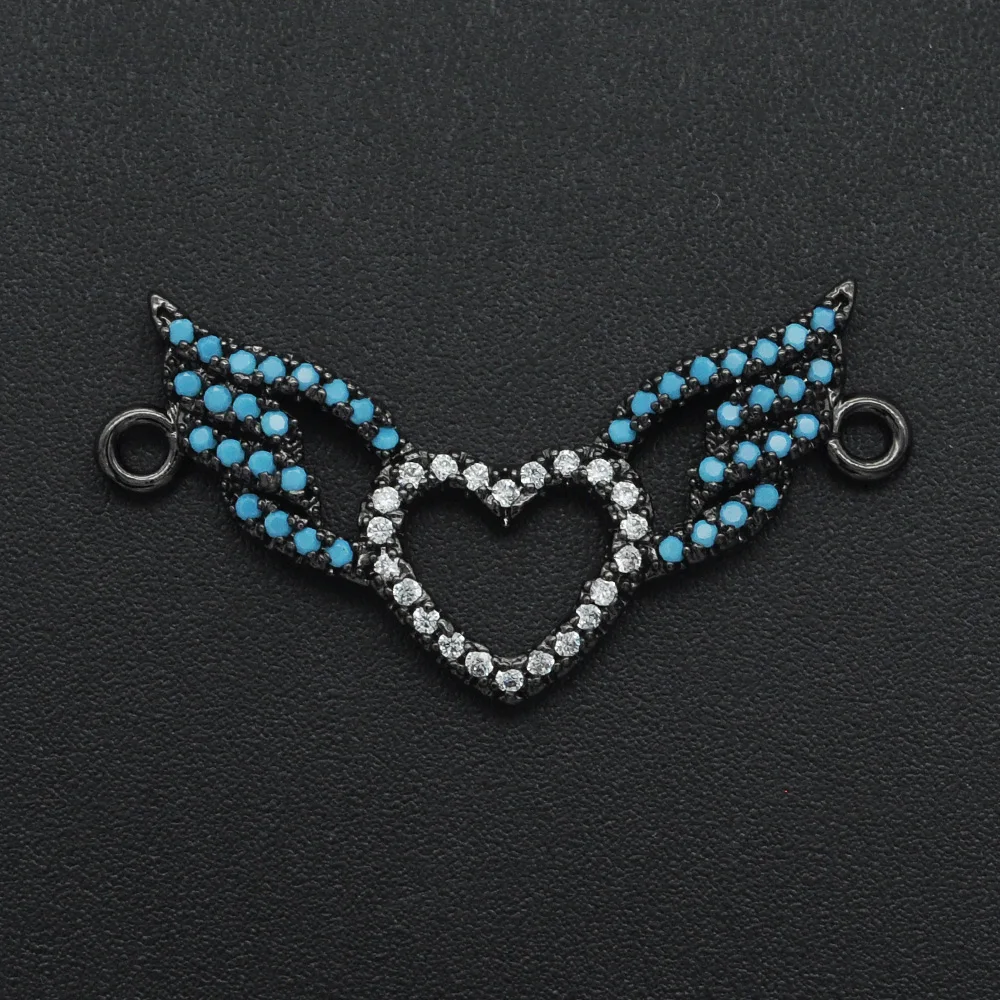

15x30mm 100% CZ Zircon DIY Jewelry Heart Angel Wing Connectors Charm Wholesale Jewellery Connector Factory Sale