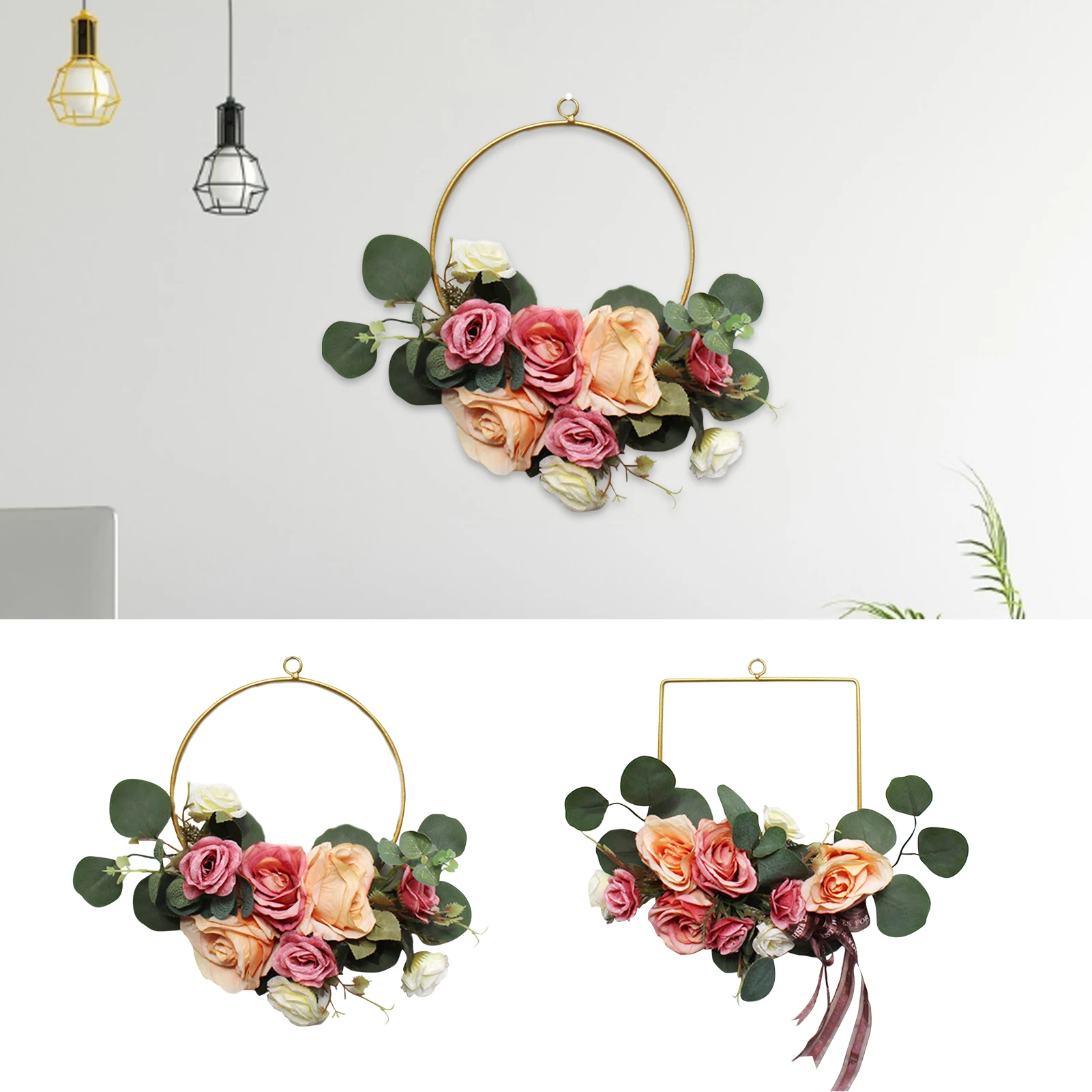 

Artificial Door Knocker Simulation Silk Rose Flowers Wreath Foam Straw Garland Wedding Decoration Home Party Decor Flores
