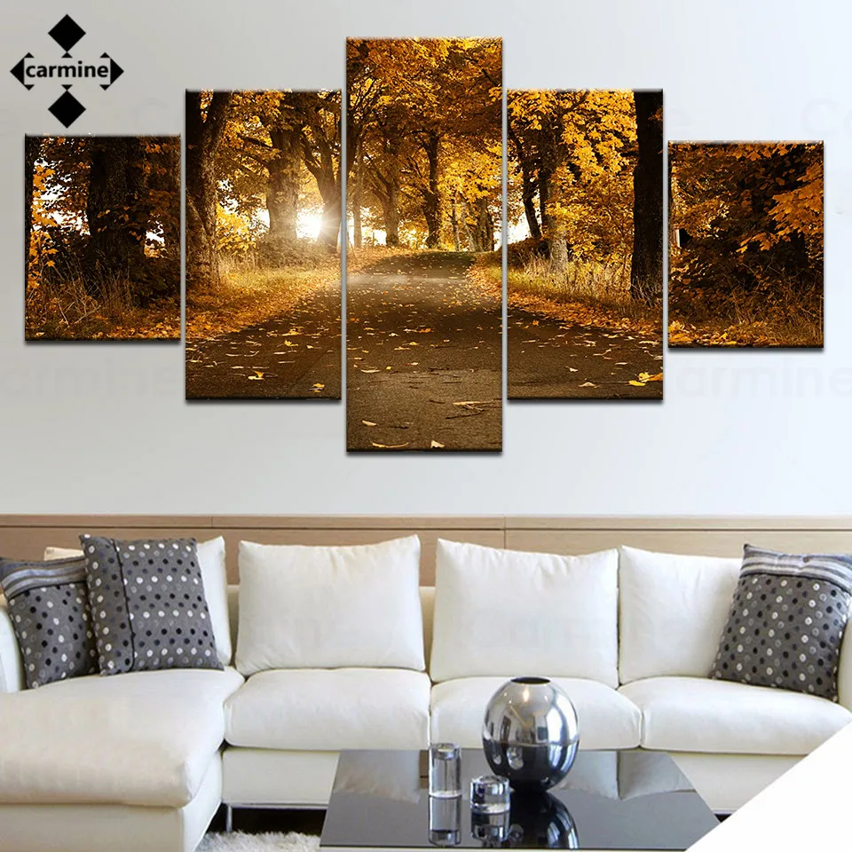 P&oacute;ster e impresi&oacute;n de bosque deciduoso, Pintura Art&iacute;stica de pared de paisaje oto&ntilde;al sin marco, imagen de impresi&oacute;n, p&oacute;ster de pared, decoraci&oacute;n de impresi&oacute;n Hd, 5 piezas-1