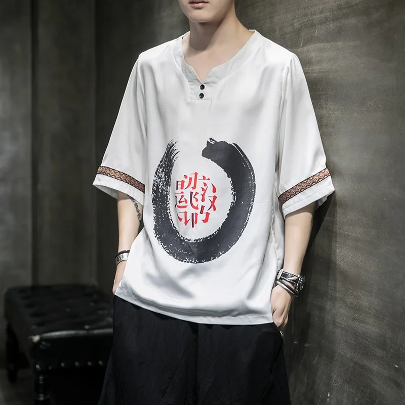 

Chinese Dragon Shirt Summer Short Sleeve Harajuku Oriental Style Clothing Embroidery Tang Suit Asian Streetwear T Shirt FF2816