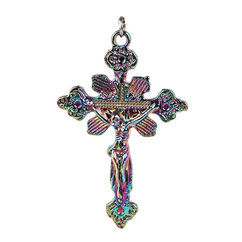5 шт./лот цвета радуги сплав Крест Иисуса религия вера кулон конечные бусины в
